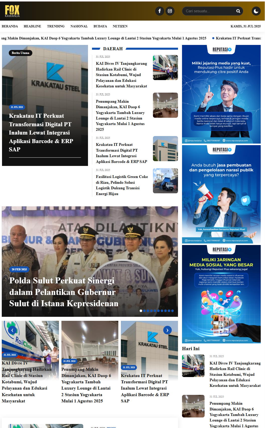 Tampilan Halaman Utama FOXKAWANUA.COM